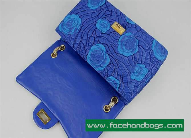 Chanel 2.55 Rose Handbag 50146 Gold Hardware-Blue